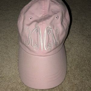 Pink and white monogrammed hat (KMN)